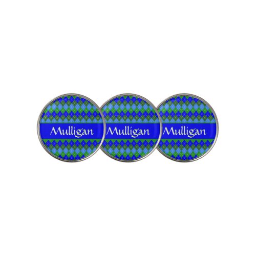 Blue and Green Argyle White Stitching Personalized Golf Ball Marker