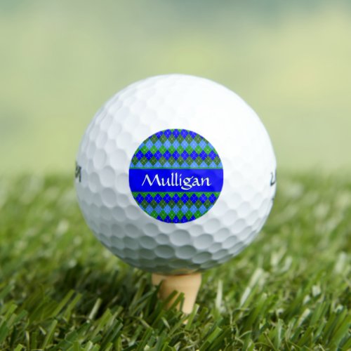 Blue and Green Argyle White Stitching Personalized Golf Balls