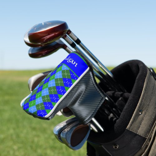 Blue and Green Argyle White Stitching Personalized Golf Head Cover