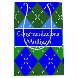 Blue and Green Argyle White Stitching Personalized Medium Gift Bag