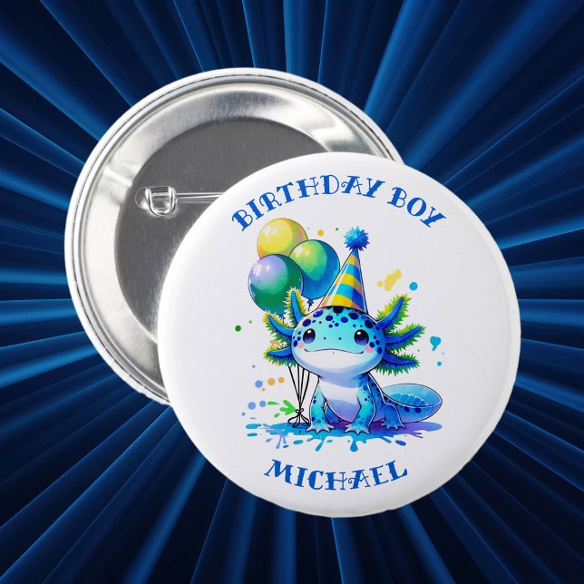 Blue and Green Axolotl Boy's Birthday Boy Button (Creator Uploaded)