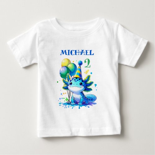 Blue and Green Axolotl Boys Birthday Party Baby T_Shirt