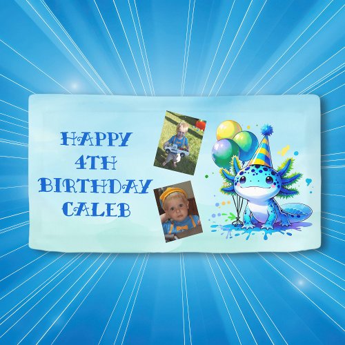 Blue and Green Axolotl Boys Birthday Party Banner