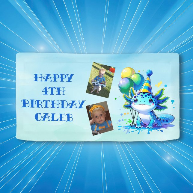 Blue and Green Axolotl Boy's Birthday Party Banner (Creator Uploaded)