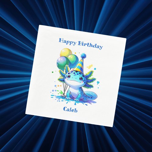 Blue and Green Axolotl Boys Birthday Party Napkins
