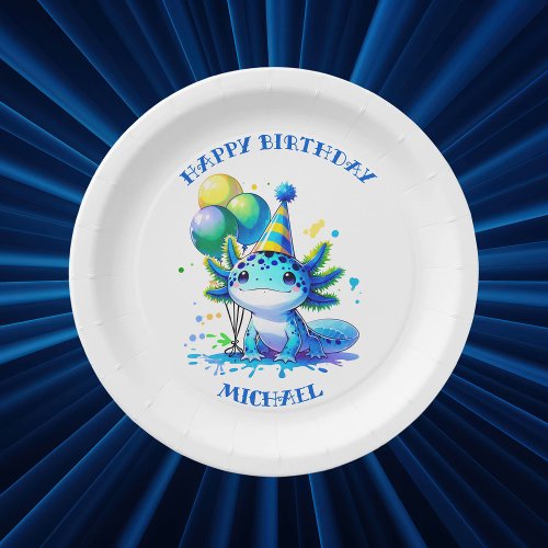 Blue and Green Axolotl Boys Birthday Party Paper Plates