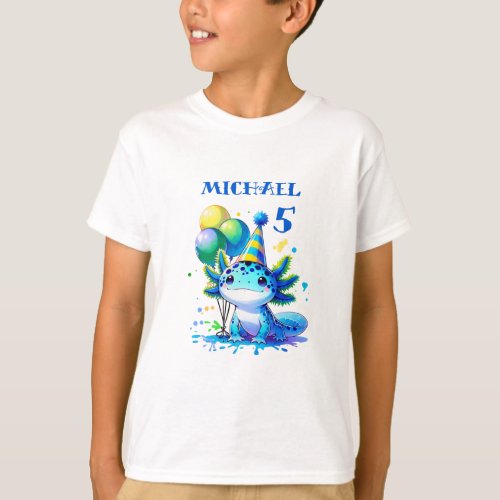 Blue and Green Axolotl Boys Birthday Party T_Shirt