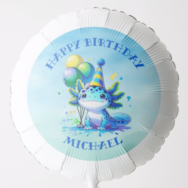 Blue and Green Axolotl Boy's Birthday Personalized Balloon (Front)