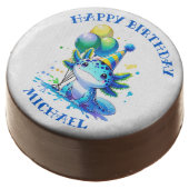 Blue and Green Axolotl Boy's Birthday Personalized Chocolate Covered Oreo (Angled)