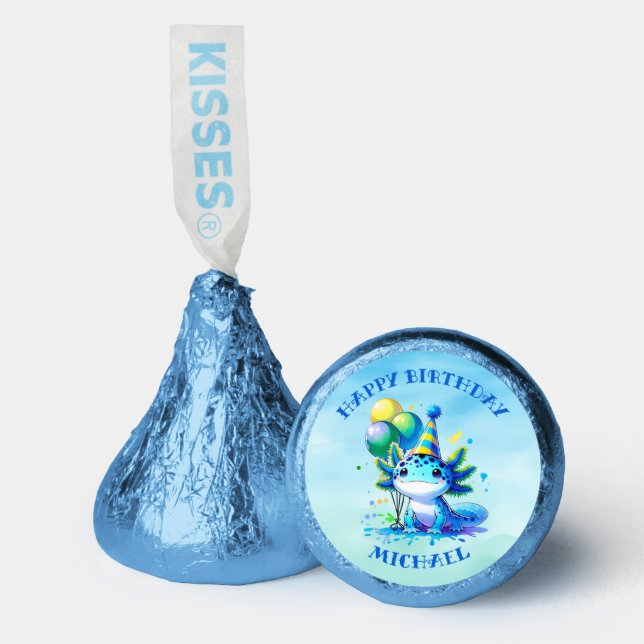 Blue and Green Axolotl Boy's Birthday Personalized Hershey®'s Kisses® (Front)