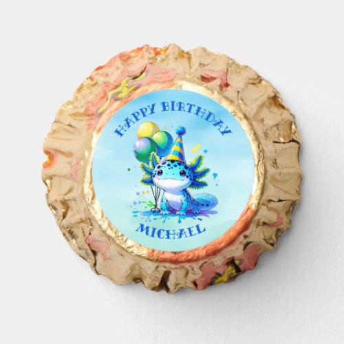 Blue and Green Axolotl Boys Birthday Personalized Reeses Peanut Butter Cups