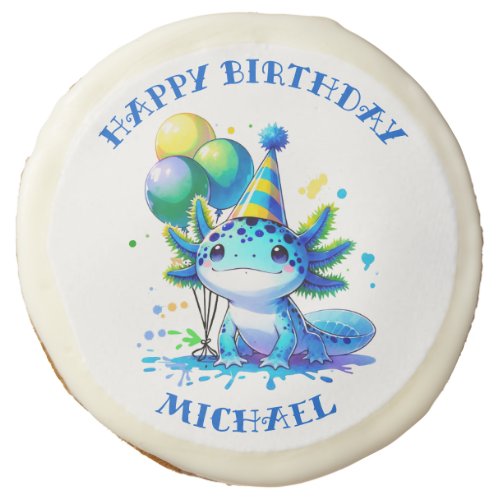 Blue and Green Axolotl Boys Birthday Personalized Sugar Cookie