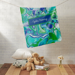 Blue and Green Baby boy's Name  Blanket