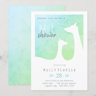 Blue and Green Baby Giraffe Baby Shower Invitation