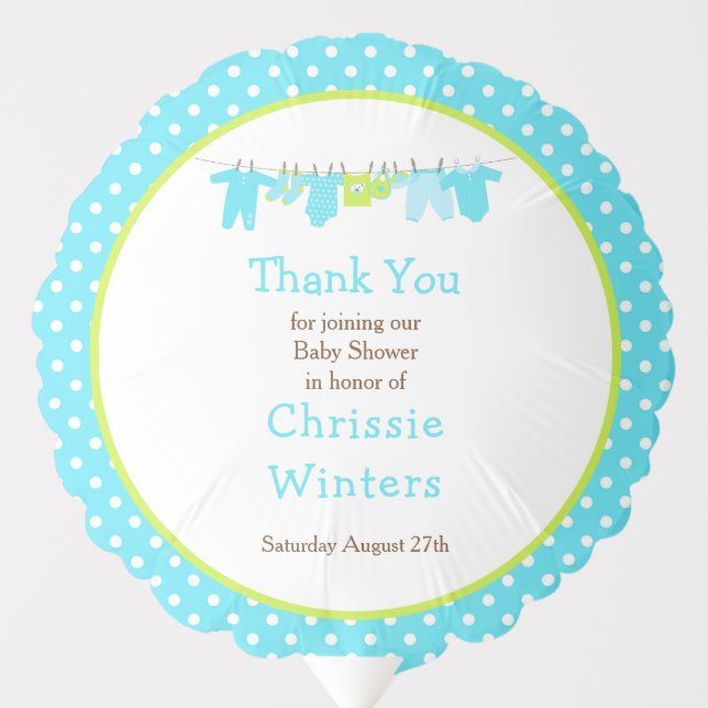 Blue and Green Baby Line Baby Shower Balloon (Front)