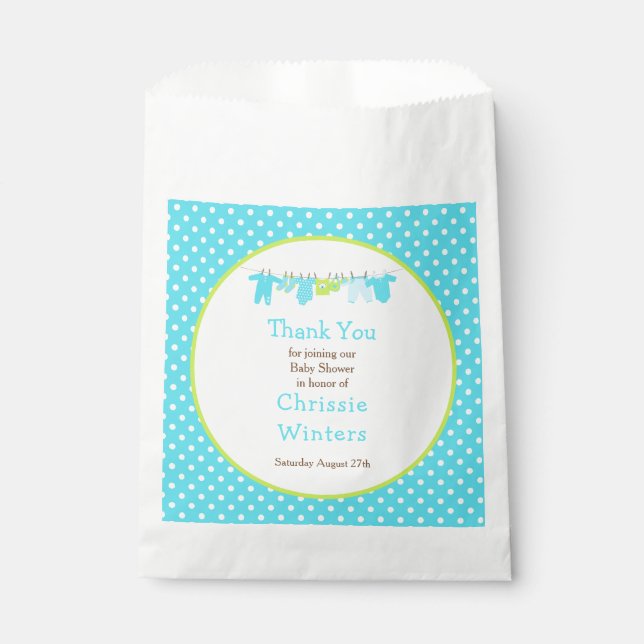 Blue and Green Baby Line Baby Shower Favor Bag (Front)