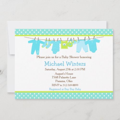 Blue and Green Baby Line Baby Shower Invitation