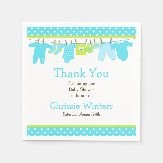 Blue and Green Baby Line Baby Shower Napkins (Front)
