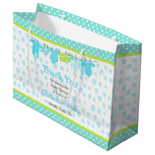 Blue and Green Baby Line Baby Shower Party Large Gift Bag