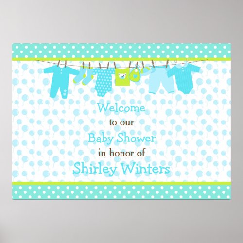 Blue and Green Baby Line Baby Shower Poster