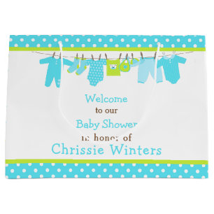 Blue and Green Baby Line Baby Shower Poster Large Gift Bag