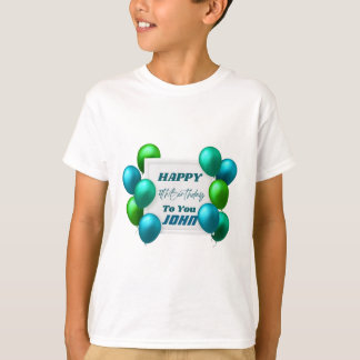 Blue and Green Balloons 4th Birthday Custom Name T-Shirt