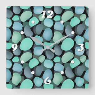 Blue and green be pebbles square wall clock