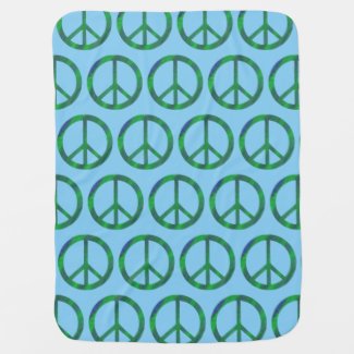 Blue and Green Blends Peace Sign Baby Blankets