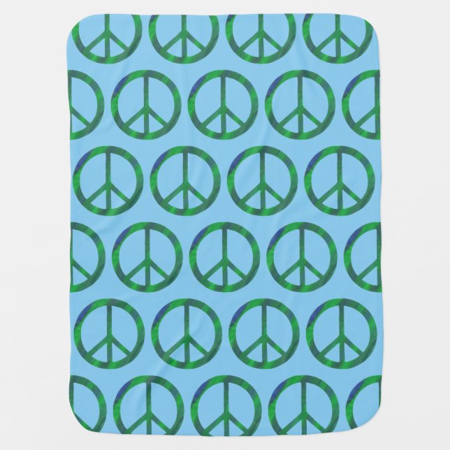 Blue and Green Blends Peace Sign Baby Blankets (Front)