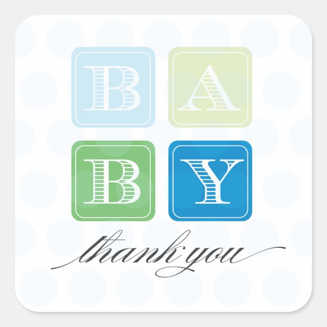 Blue and Green Blocks Baby Shower Favor Sticker (Front)