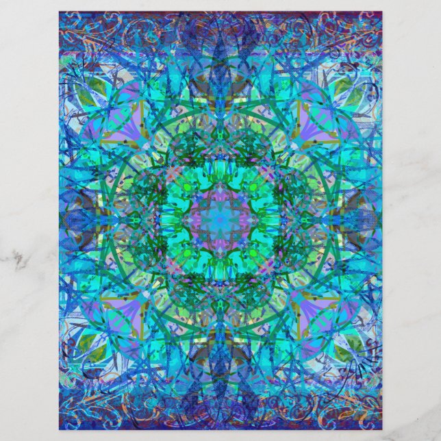 Blue and Green Boho Mandala Scrapbook Paper (Front)