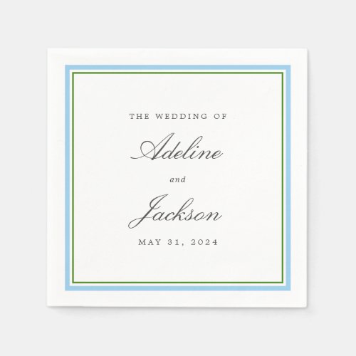 Blue and Green Border Classic Traditional Wedding Napkins