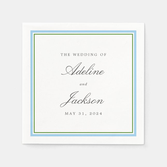 Blue and Green Border Classic Traditional Wedding Napkins (Front)