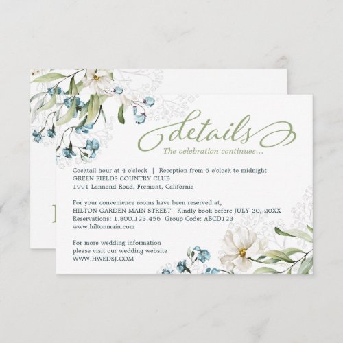 Blue and Green botanical classic wedding Enclosure Card