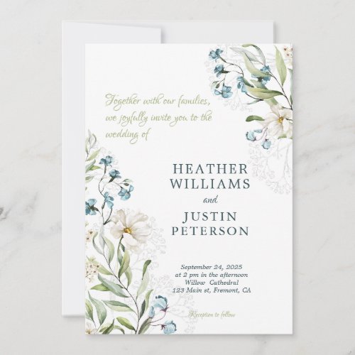 Blue and Green botanical classic wedding Invitation