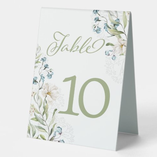 Blue and Green botanical classic wedding Table Tent Sign