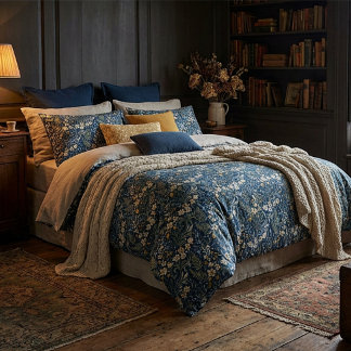 Blue and green botanical pattern duvet cover