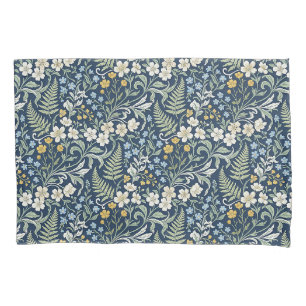 Blue and green botanical pattern pillow case
