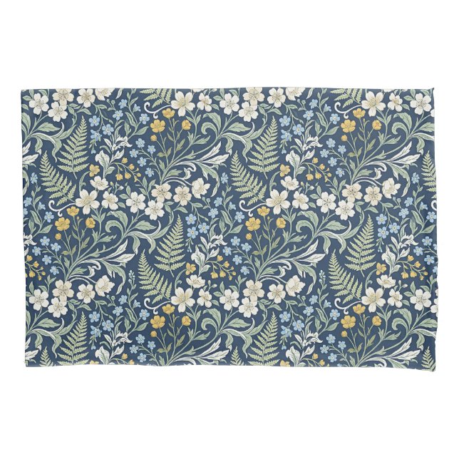 Blue and green botanical pattern pillow case (Front)