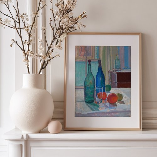 Blue and Green Bottles and Oranges  Spencer Gore Framed Art