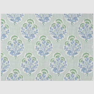 Blue and Green Bouquet on Sage Linen Tissue Paper
