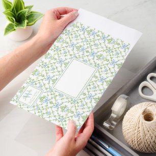 Blue and Green Bows and Vines Lattice Envelope Mailers