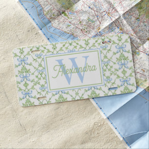 Blue and Green Bows and Vines Lattice License Plate