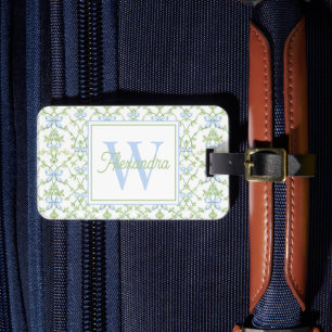 Blue and Green Bows and Vines Lattice Luggage Tag