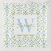 Blue and Green Bows and Vines Lattice