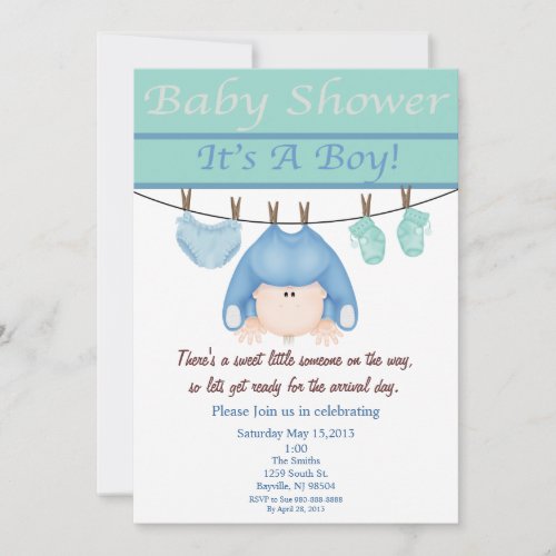 Blue And Green Boy Baby Shower Invitation