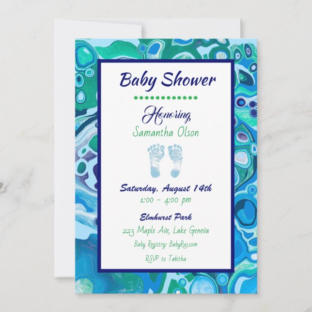Blue and Green Boy's Baby Shower Invitation (Front)