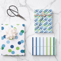 Blue and Green Boys Birthday Wrapping Paper Sheets