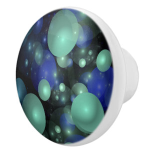 Blue and Green Bubbles Over Black Ceramic Knob