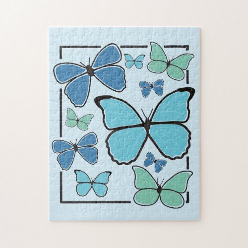 Blue and Green Butterflies Illustration Jigsaw Puzzle